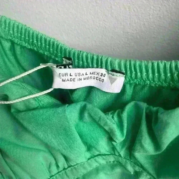 ZARA Mini Babydoll Dress Green Spaghetti Straps Cup Cotton Ruched Short Size L - Picture 11 of 13
